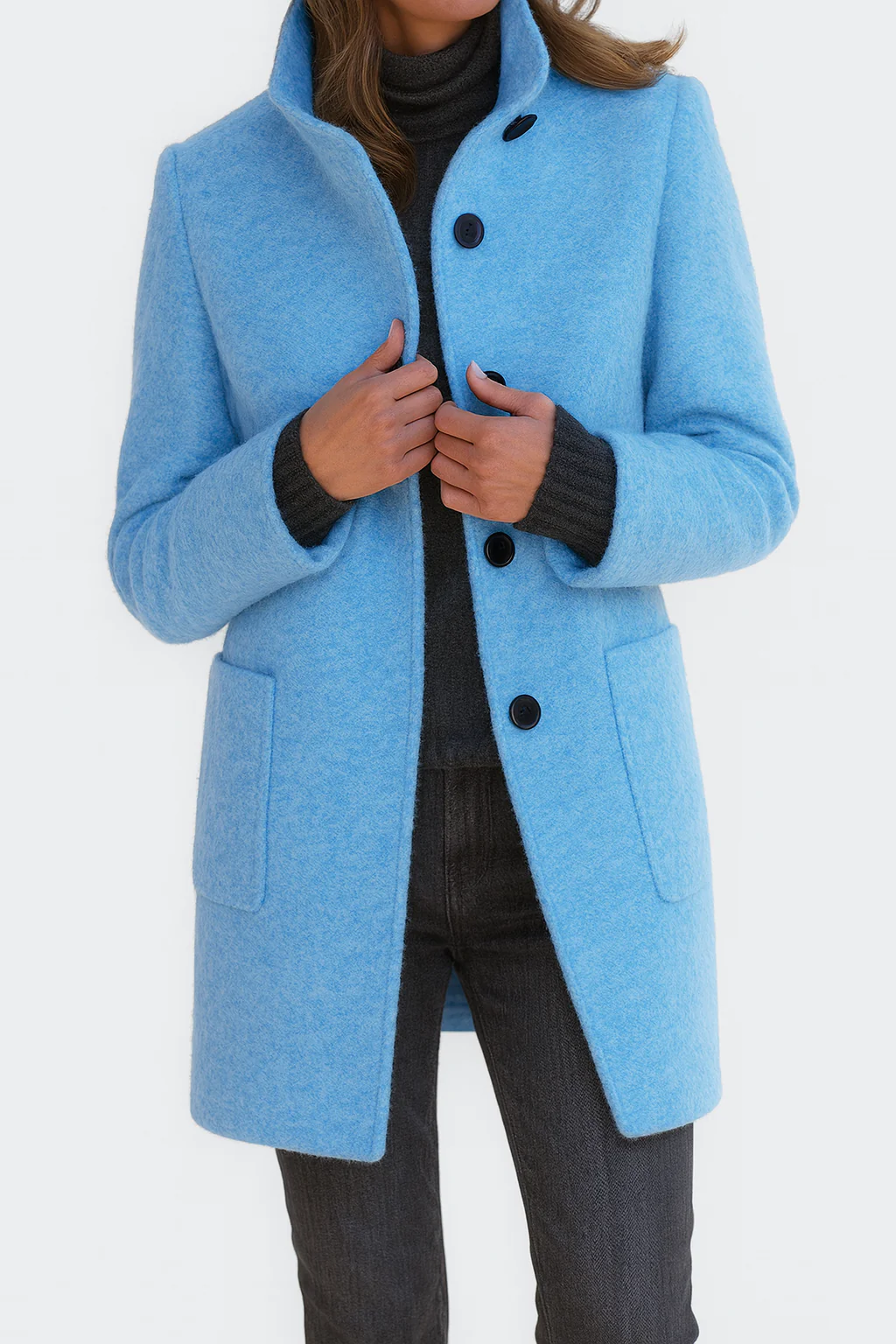 Elisabetta | Women's High-Neck Straight-Cut Coat with Pockets - original view 9