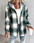 Veronica | Camicia-giacca oversize da donna a quadri con cappuccio
