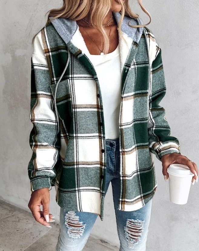 Veronica | Camicia-giacca oversize da donna a quadri con cappuccio