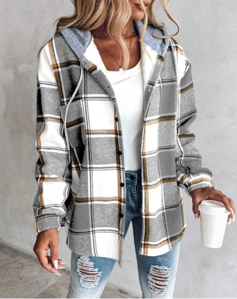 Veronica | Camicia-giacca oversize da donna a quadri con cappuccio