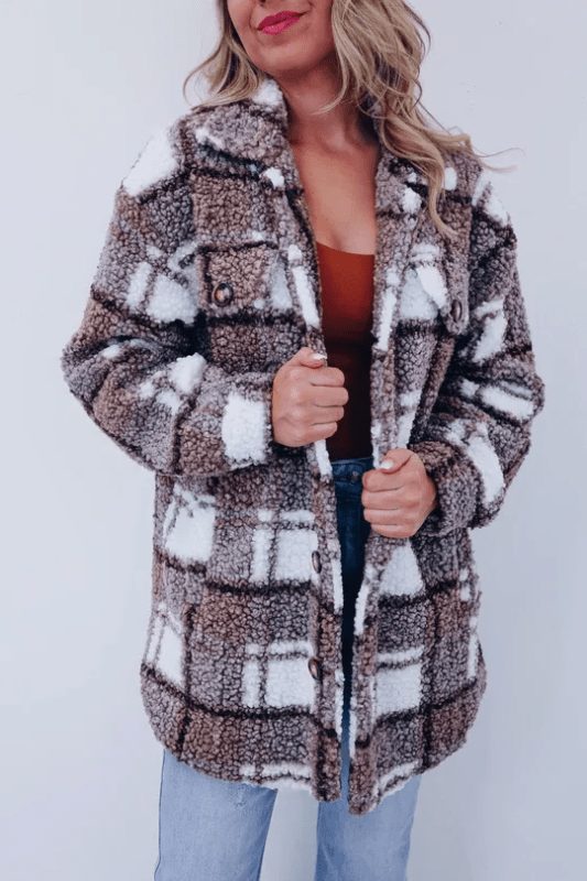 Lucia | Cardigan da donna a quadri con colletto e abbottonatura frontale