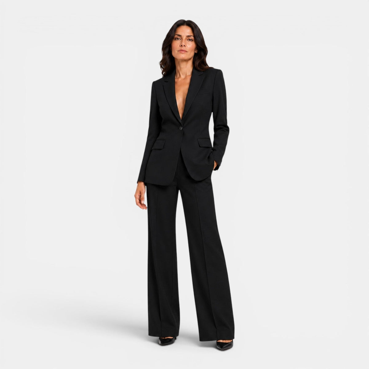 Women's tailored blazer and wide leg trousers suit