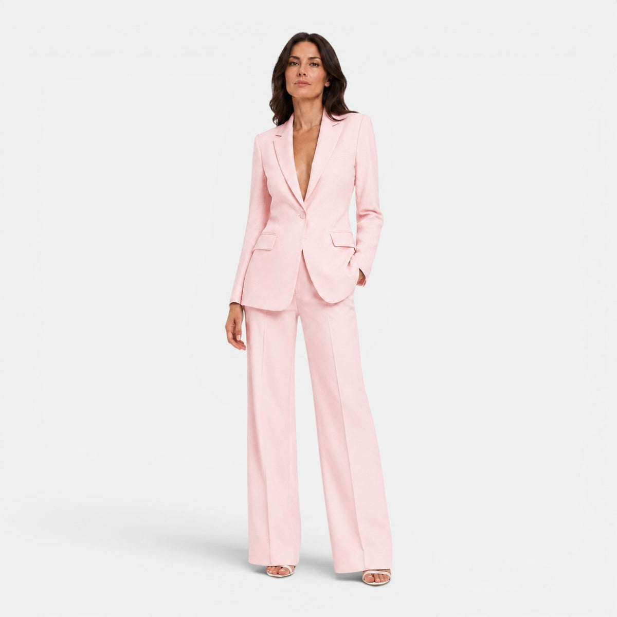 Women's tailored blazer and wide leg trousers suit