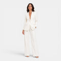 Women's tailored blazer and wide leg trousers suit