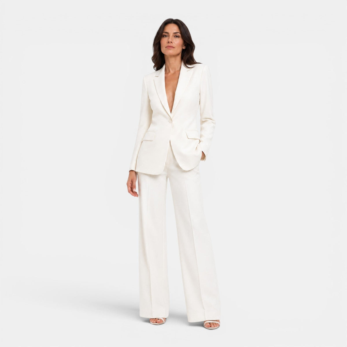 Women's tailored blazer and wide leg trousers suit