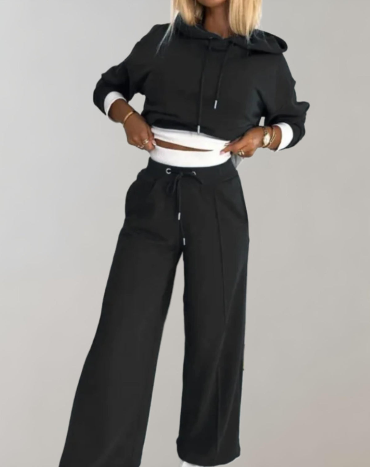 Women's Hooded Top and Wide-Leg Trousers Set original photo 1