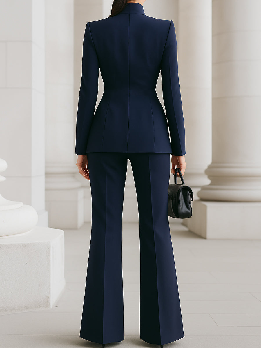 Lavinia | Women's High-Neck Blazer and Wide-Leg Trousers Suit - original image 4