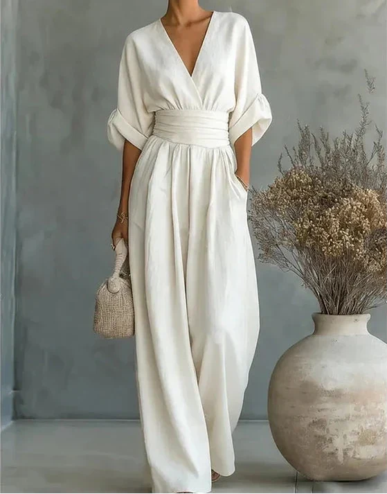 Women's Crossover Neck Wide-Leg Jumpsuit - original product view 4