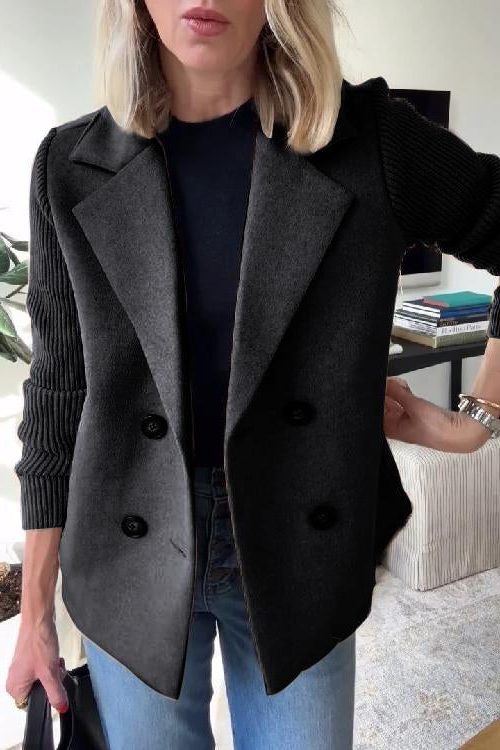 Women’s double-breasted knit-sleeve blazer, view 3