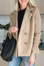 Women’s double-breasted knit-sleeve blazer, view 2