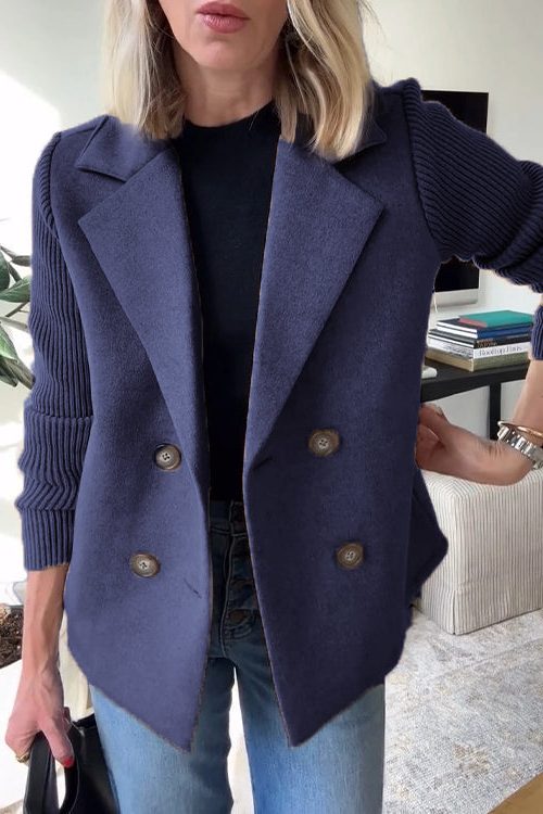 Women’s double-breasted knit-sleeve blazer, view 5