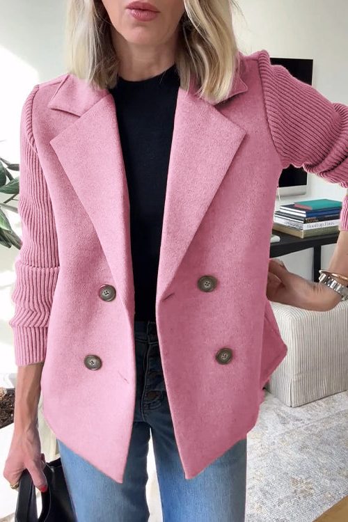 Women’s double-breasted knit-sleeve blazer, view 6