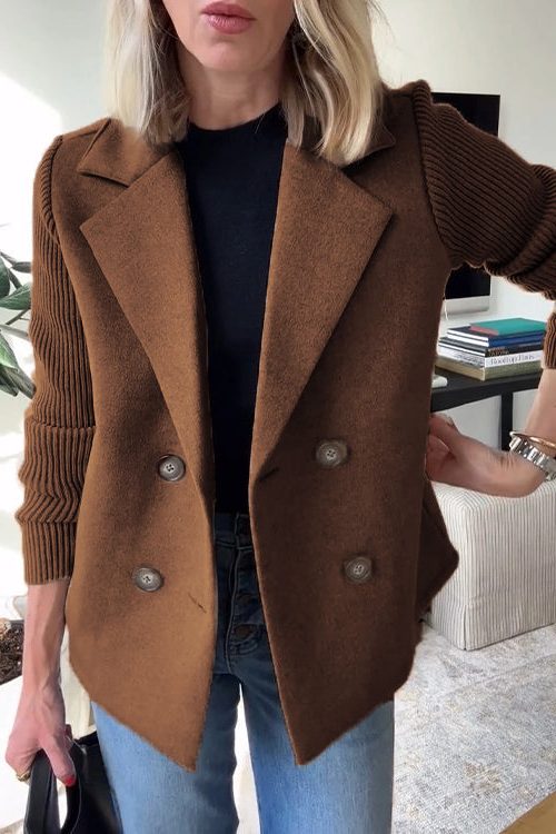 Women’s double-breasted knit-sleeve blazer, view 8