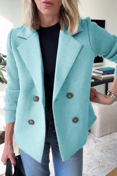 Women’s double-breasted knit-sleeve blazer, view 9