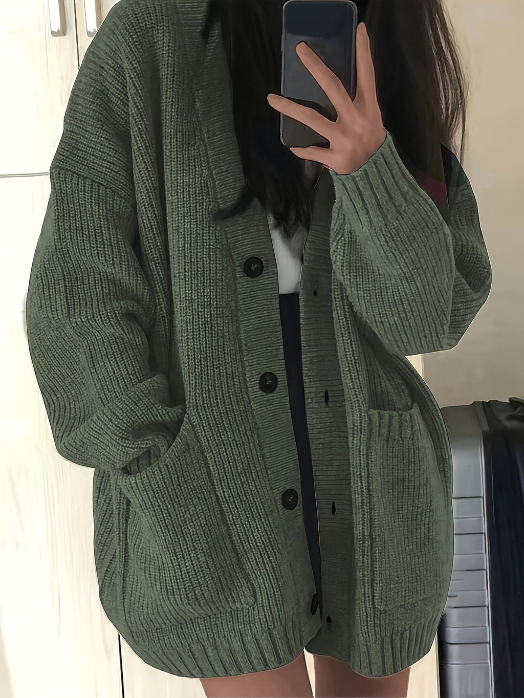 Oversized chunky-knit button-front cardigan, source view 1