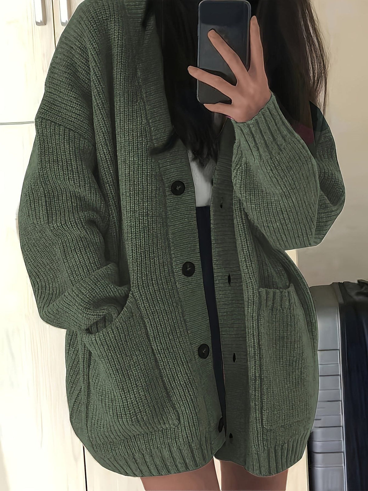 Oversized chunky-knit button-front cardigan, source view 1