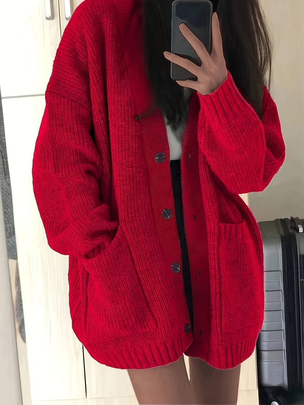 Oversized chunky-knit button-front cardigan, source view 2