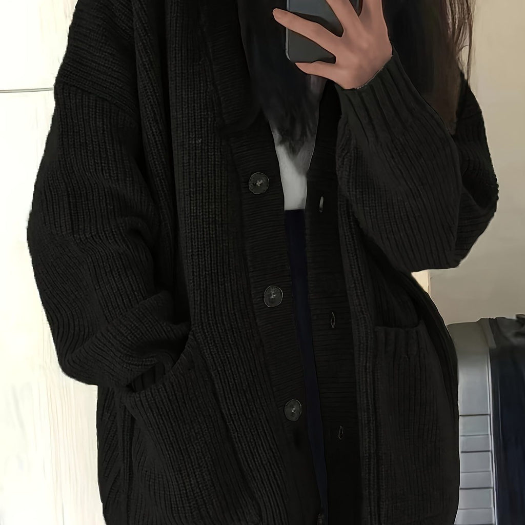 Oversized chunky-knit button-front cardigan, source view 9