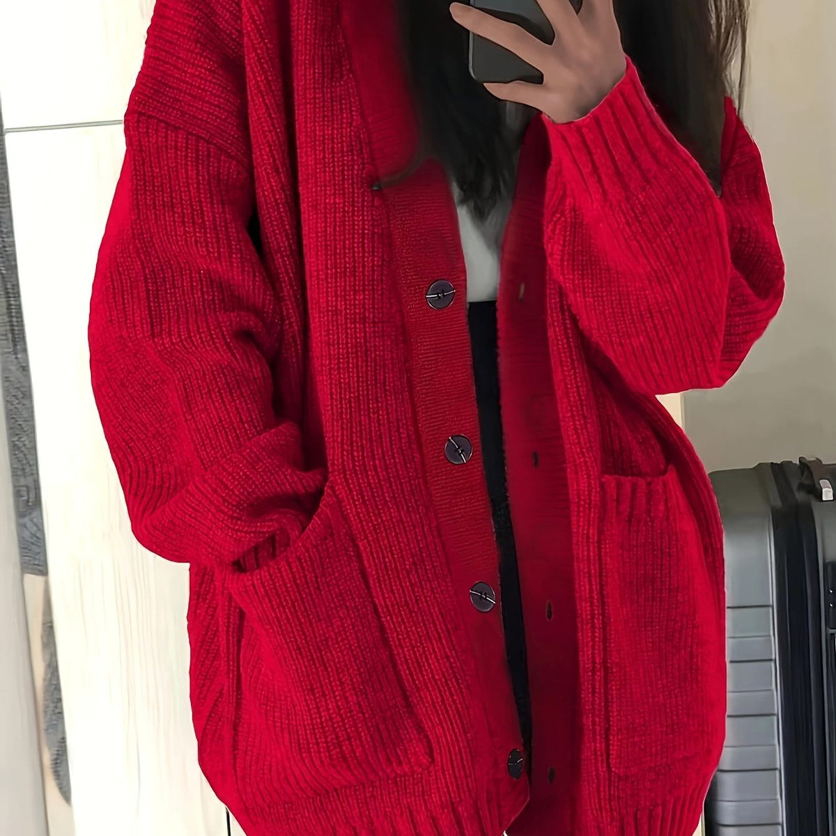 Oversized chunky-knit button-front cardigan, source view 10