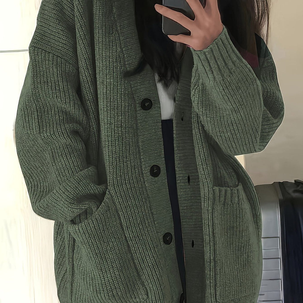 Oversized chunky-knit button-front cardigan, source view 12