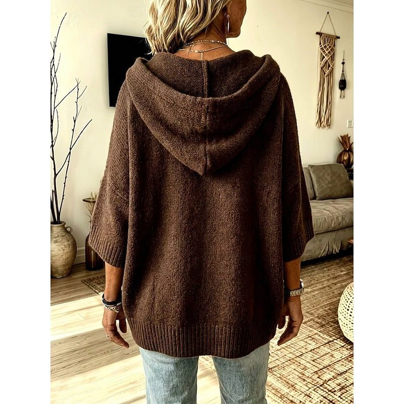 Hooded open-front knit cardigan, source view 3