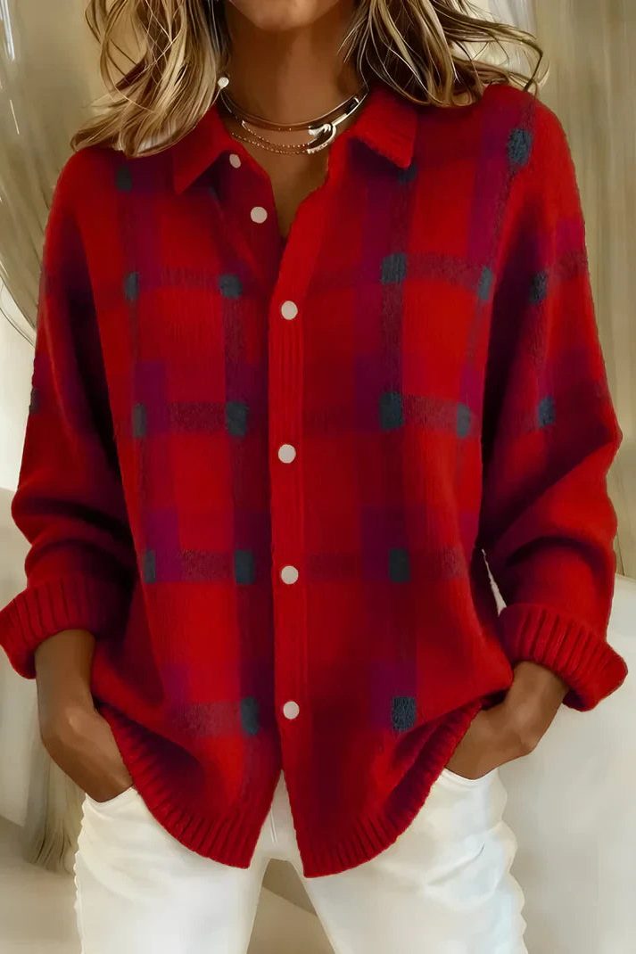 Plaid button-front cardigan, source view 2