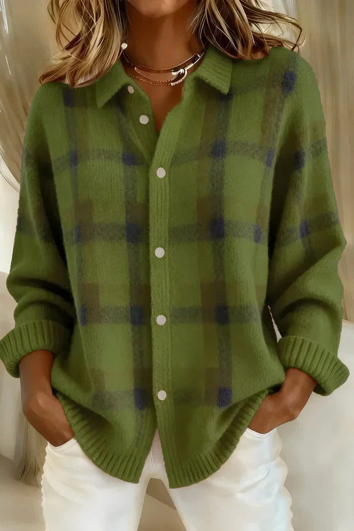Plaid button-front cardigan, source view 3