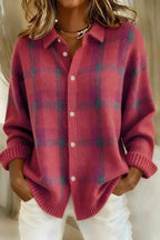 Plaid button-front cardigan, source view 5