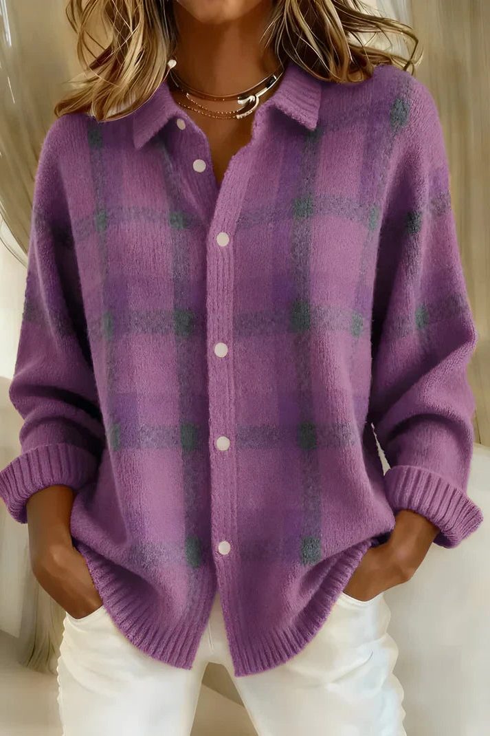 Plaid button-front cardigan, source view 7