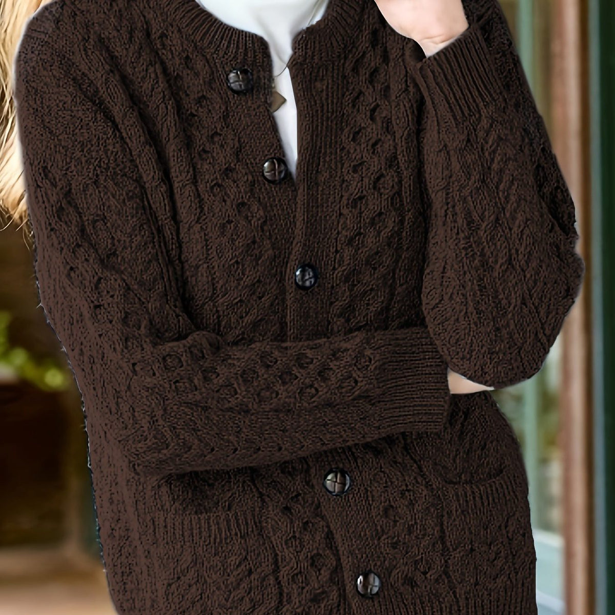 Textured button-front cardigan, source view 6