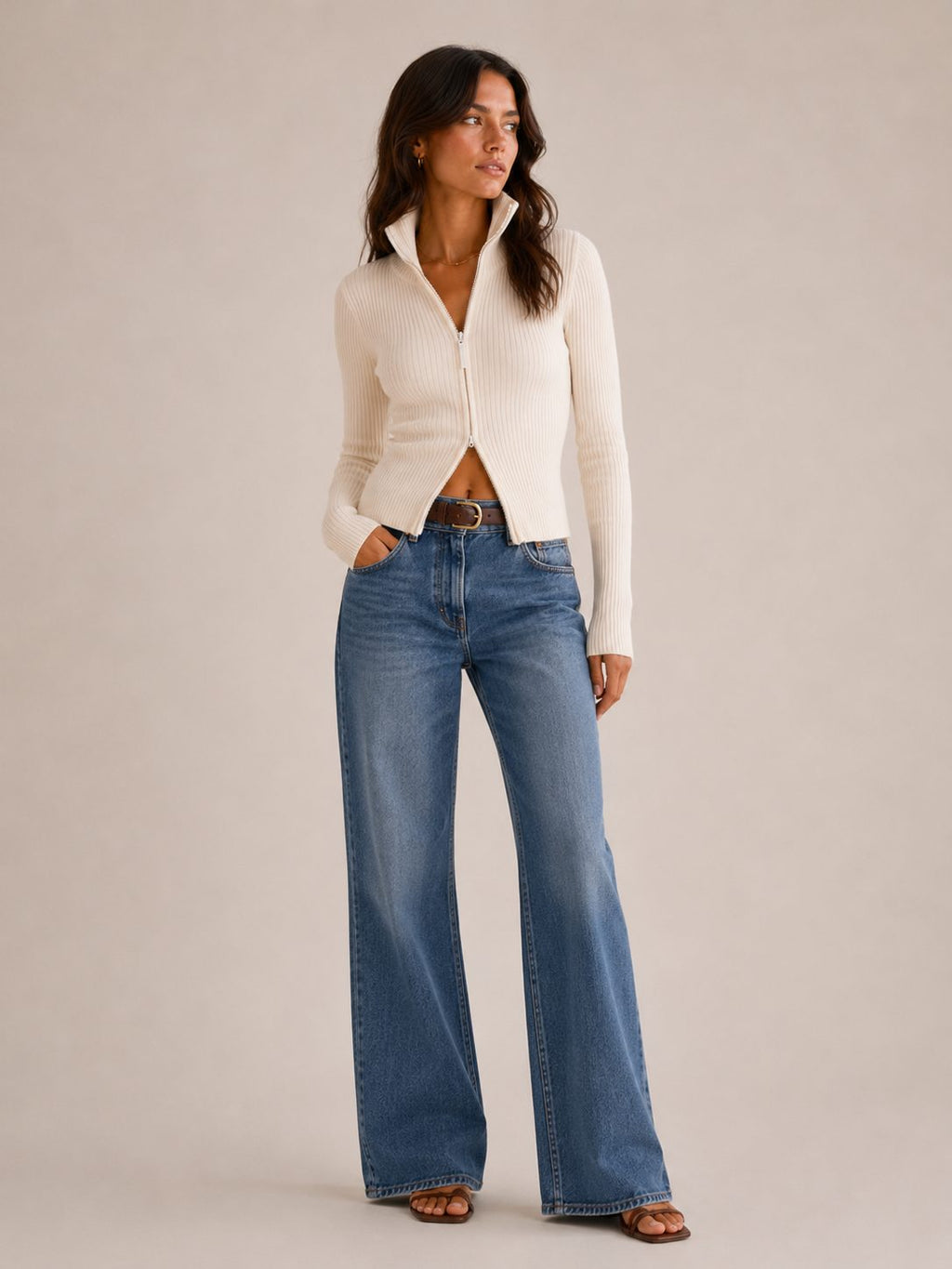 Women’s ribbed zip cardigan, view 3