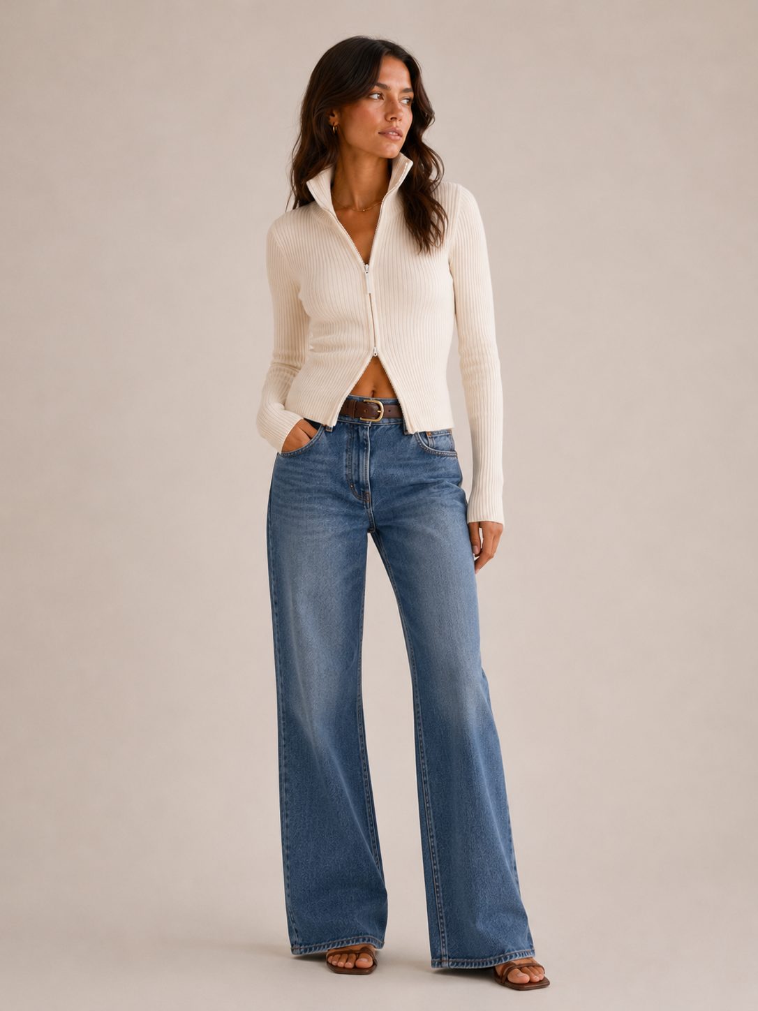 Women’s ribbed zip cardigan, view 3