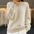 Women’s Cable-Knit Crew-Neck Sweater with Ribbed Trim, source view 1