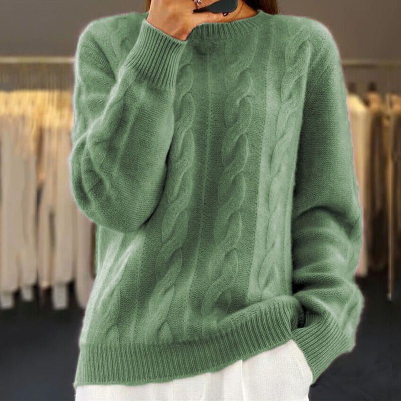 Women’s Cable-Knit Crew-Neck Sweater with Ribbed Trim, source view 3