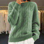 Women’s Cable-Knit Crew-Neck Sweater with Ribbed Trim, source view 3