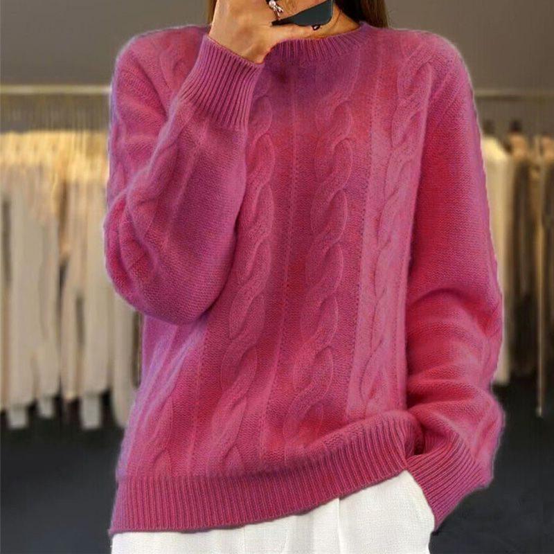 Women’s Cable-Knit Crew-Neck Sweater with Ribbed Trim, source view 6