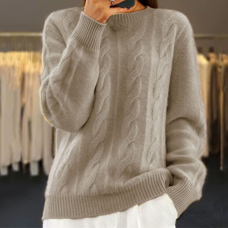Women’s Cable-Knit Crew-Neck Sweater with Ribbed Trim, source view 2