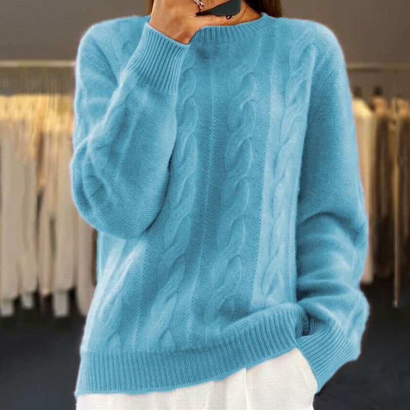 Women’s Cable-Knit Crew-Neck Sweater with Ribbed Trim, source view 5