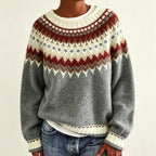 Women’s Fair Isle Yoke Crew-Neck Sweater with Ribbed Cuffs, source view 2