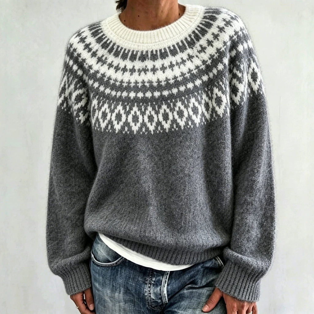 Women’s Fair Isle Yoke Crew-Neck Sweater with Ribbed Cuffs, source view 3