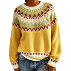 Women’s Fair Isle Yoke Crew-Neck Sweater with Ribbed Cuffs, source view 5