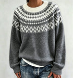 Women’s Fair Isle Yoke Crew-Neck Sweater with Ribbed Cuffs, source view 6