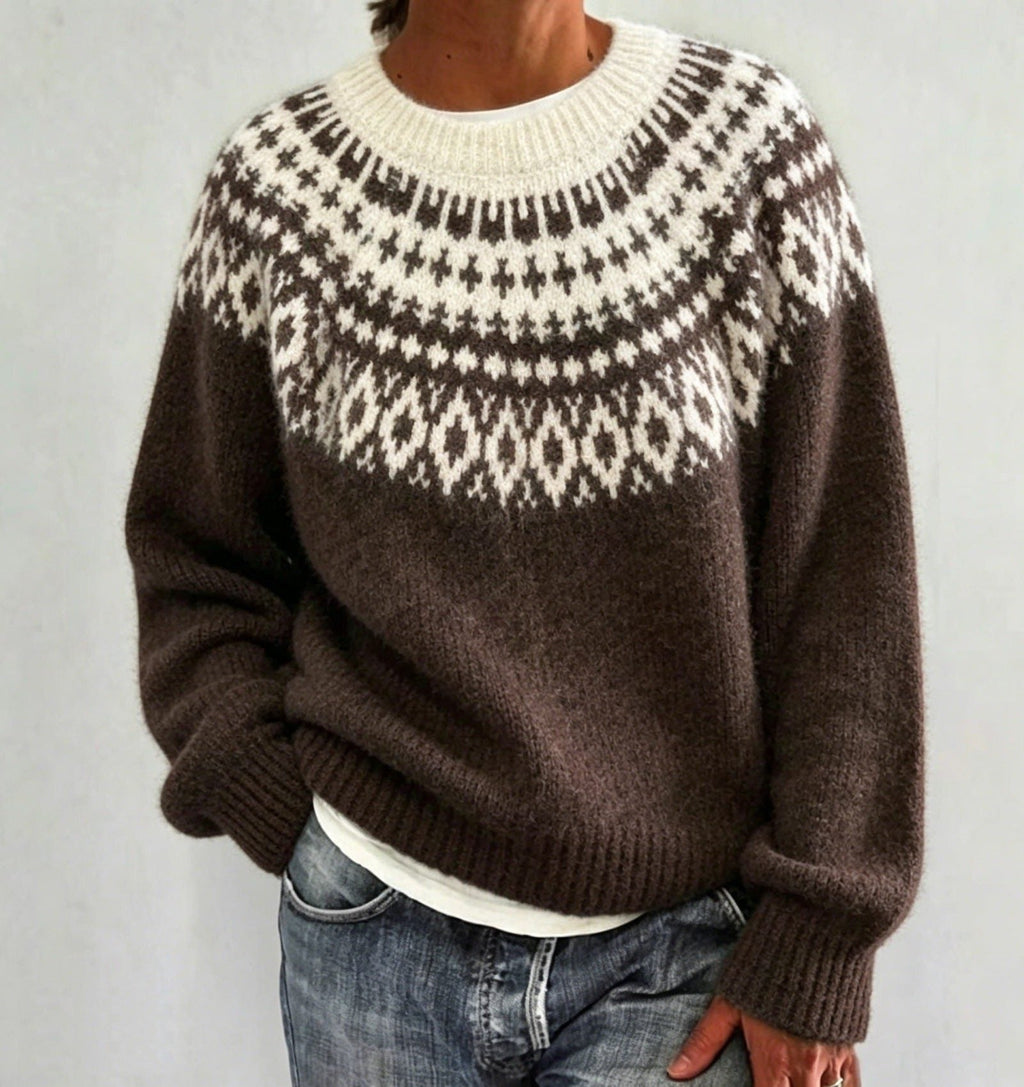 Women’s Fair Isle Yoke Crew-Neck Sweater with Ribbed Cuffs, source view 7