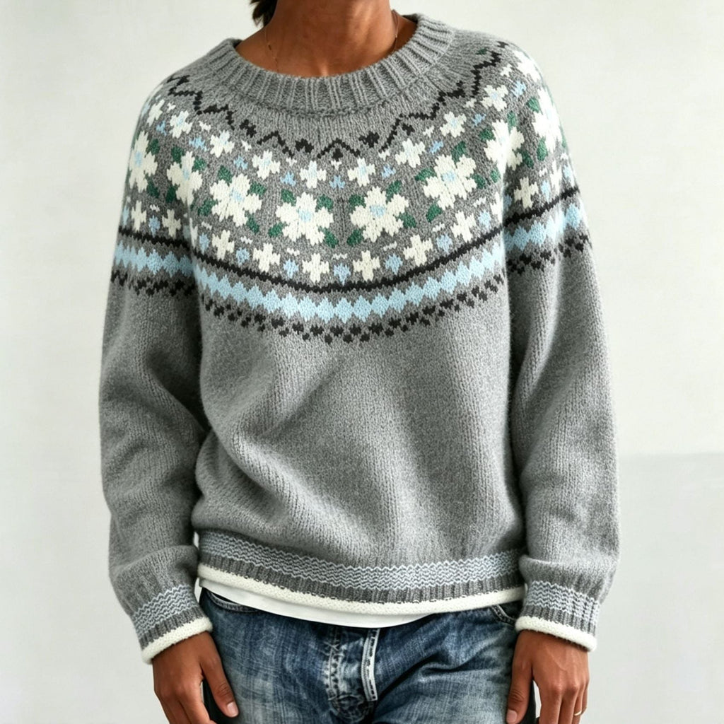 Women’s Fair Isle Yoke Crew-Neck Sweater with Ribbed Cuffs, source view 8