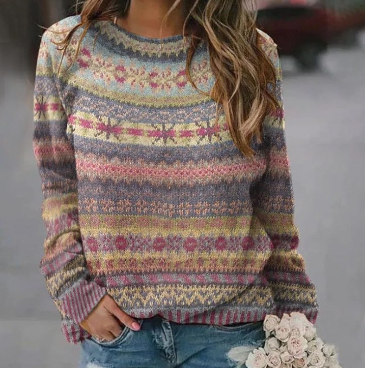 Women’s Relaxed Fair Isle Stripe Crew-Neck Sweater, source view 2