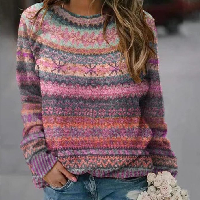 Women’s Relaxed Fair Isle Stripe Crew-Neck Sweater, source view 3