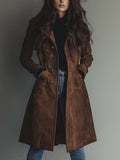 Women’s Long Button-Front Trench-Style Coat with Notched Lapels, source view 1