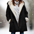 Women’s Long Plush-Lined Hooded Coat with Shawl Collar, source view 1