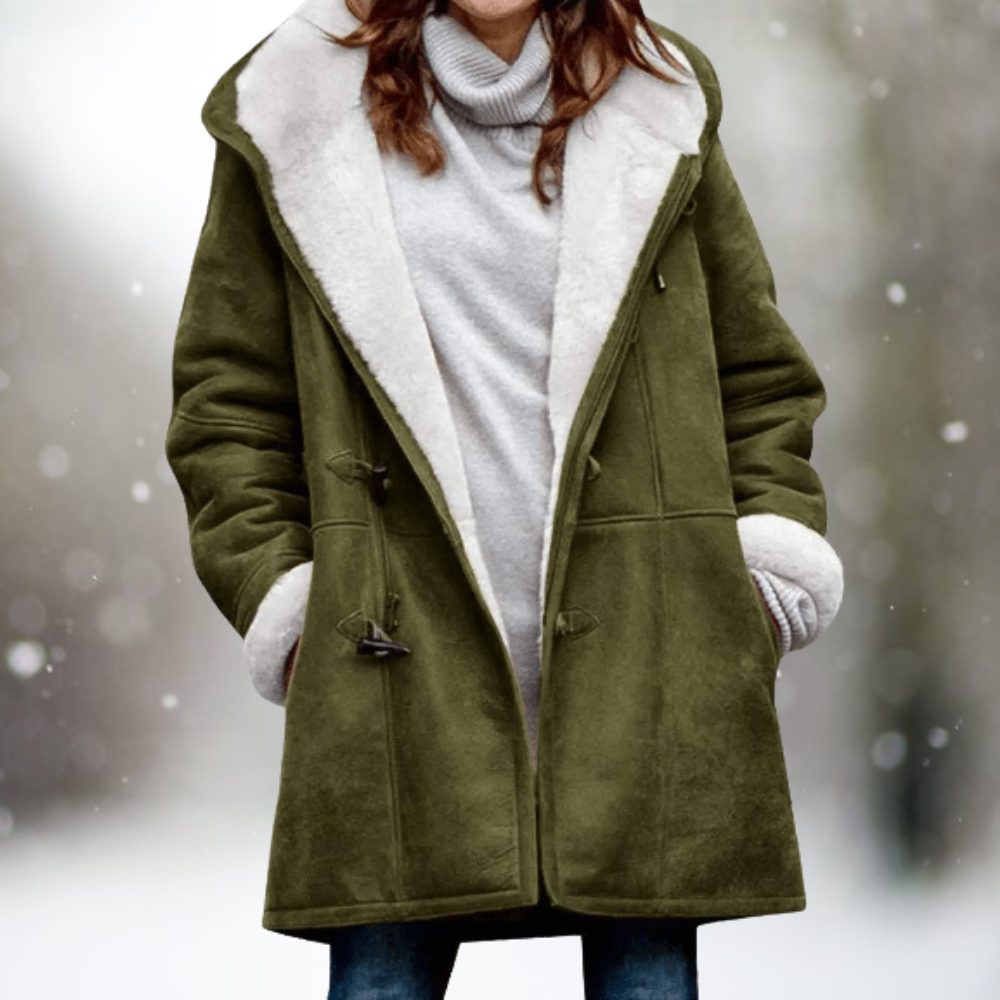 Women’s Long Plush-Lined Hooded Coat with Shawl Collar, source view 4