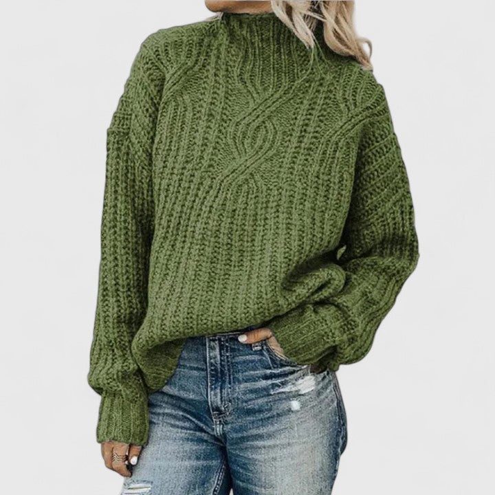 Women’s Cable-Knit Sweater with Ribbed High Neck, source view 1